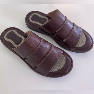 Born Men's Brown Leather Slide Sandals “Weiser” Cushioned Footbed Size 11M
